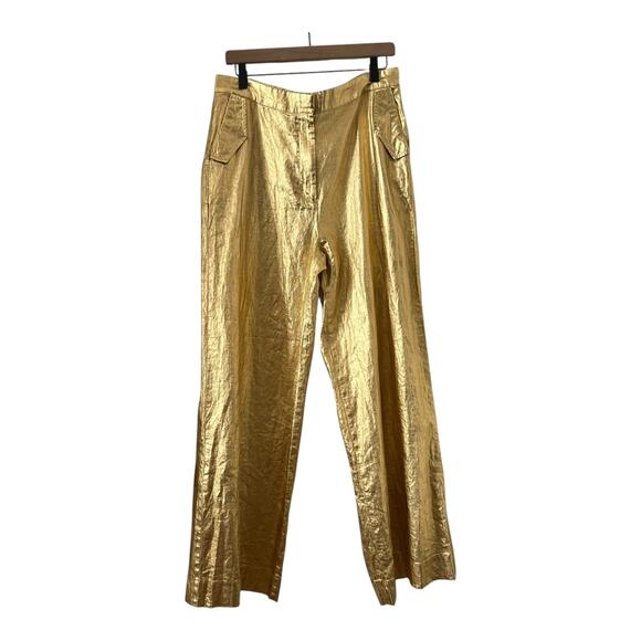 Rabens Saloner INJA Midas Gold Linen Wide Leg Pants Size L - Picture 3 of 14